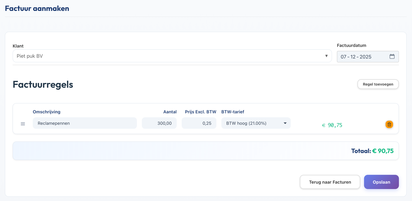 Factuur bewerken met DRAFT status