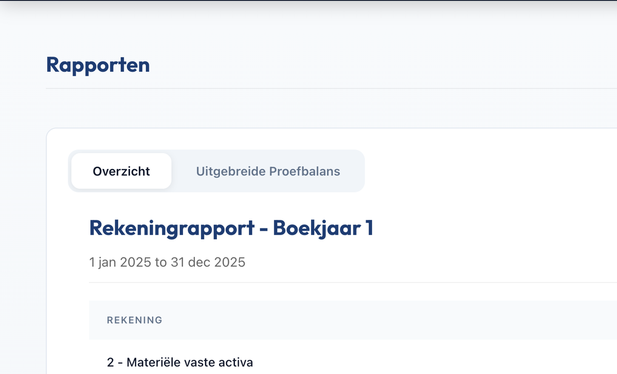 Rapporten overzicht met rekeningen