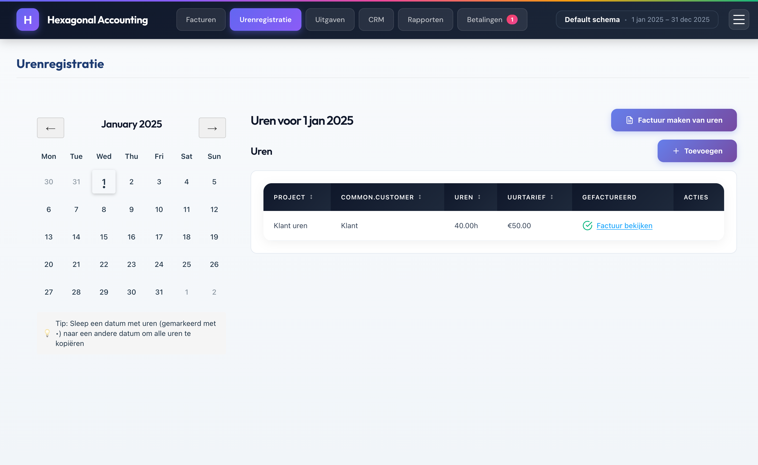 Uren lijst met gefactureerde uren